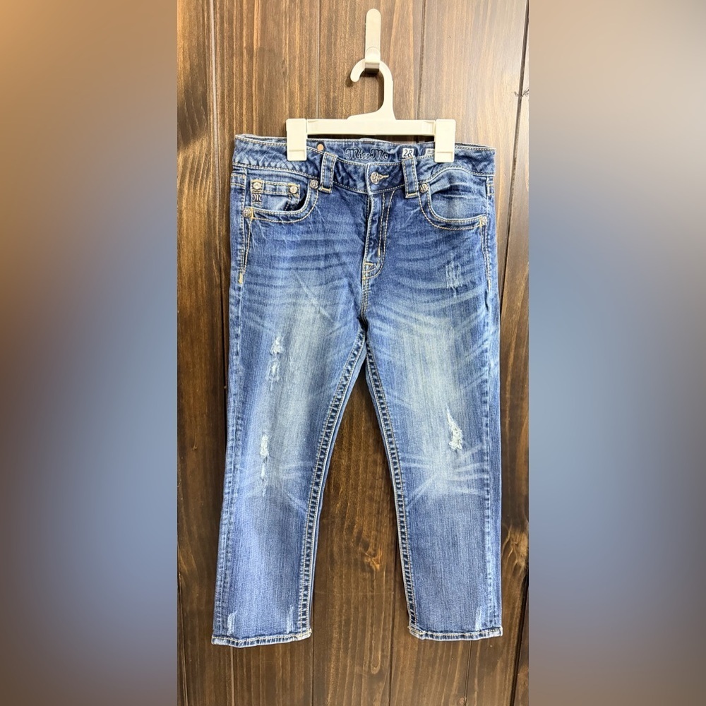 Miss Me Jeans Boyfriend Womens 28 JB5151P34 Cuffed Capri Distressed Rhinestone - Picture 2 of 10